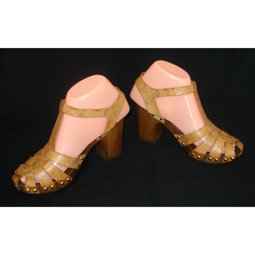 Women Leather Sandals Size EUR 36 US 5.5 Ankle Strap 3.5” Heel Shop, from Italy